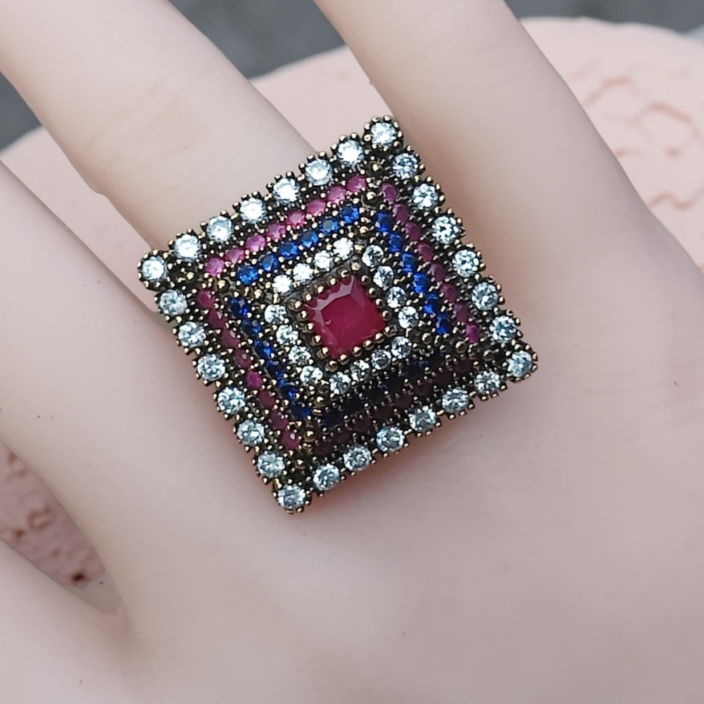 Heavy Sterling Silver Gemstone Ring - image 1